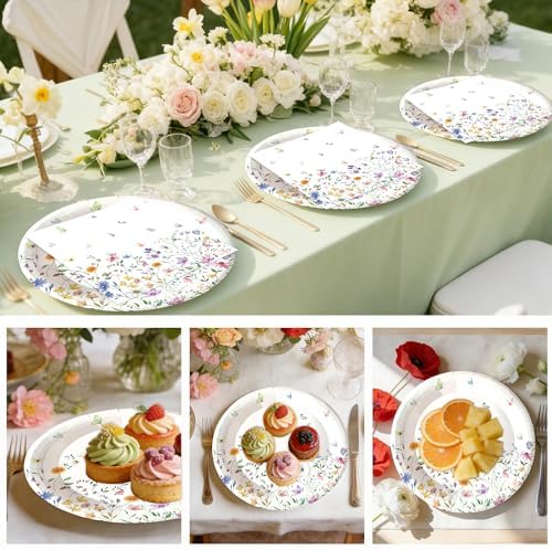 50PCS Wildflower Paper Plates and Napkins Floral Tableware Party Decoration - Image 6