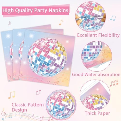 96Pcs Disco Ball Party Decorations Singer Plates and Napkins Colorful Disco Ball Dessert Plates Music Themed Birthday Tableware for 24 Guests Music Lover Birthday Wedding Anniversary Party Supplies - Image 4