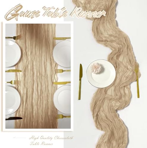 15 Pack Beige Cheesecloth Table Runner 17 x 108 inch Cheese Cloth Table Runners 9ft Beige Table Runner Rustic Romantic Sheer Gauze Runner for Wedding Party Baby Shower Table Decoration - Image 6