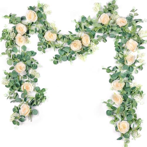 Der Rose 2Pcs 6.5FT Fake Floral Greenery Garland for Backdrop Wedding Decor by DerRose