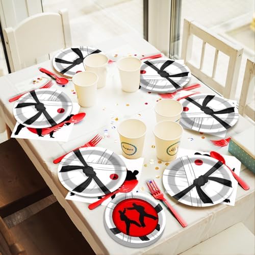 50 Guests Karate Party Supplies Karate Plates and Napkins Forks Disposable Tableware Set Paper Plates for Karates Theme Party 200PCS - Image 7