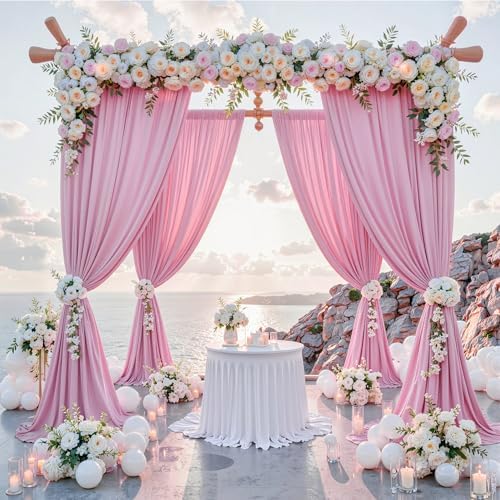 20 ft x 10 ft Wrinkle Free Baby Pink Backdrop Curtain for Parties, 4 Panels 5ftx10ft Polyester Photo Backdrop Drapes for Baby Shower Birthday Party Photography Wedding Backdrop Stand - Image 2