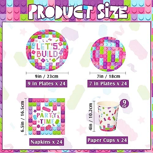 Gejoy 171 Pcs Building Block Decor Party Tableware Kit, Sweet Color - Image 3