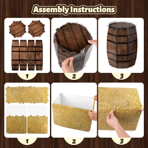Fovths 15 Pcs Western Cowboy Rodeo Party Decoration Kit Trunk or Treat Car Decor Large Backdrop Hay Bales Boxes Inflatable Cactus Barrel Cardboard Photo Prop Decor for Western Birthday Theme Party - Image 4