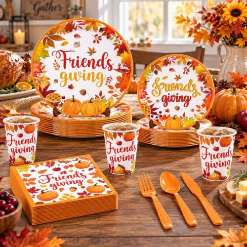168 Pcs Friendsgiving Dinnerware Set Party Supplies, Serves 24 - Image 4