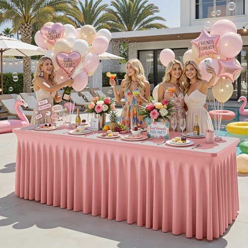 Wish Care 6 Pack Dusty Rose Spandex Table Clothes for 6 Foot Rectangle Tables, 6FT Wrinkle Free Fitted Tablecloths Ruffles Design Table Cloth for Party, Banquet, Wedding and Events - Image 4