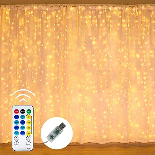 Dazzle Bright Curtain String Lights, 300 LED 9.8ft x9.8ft Warm White Fairy Lights with 8 Lighting Modes, Waterproof Lights for Bedroom Christmas Party Wedding Home Garden Wall Decor - Image 6