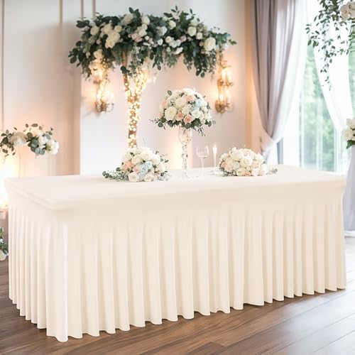 Shillance 2 Packs Ivory Spandex Tableclothes for 8 Foot Rectangle Table, Spandex Table Covers 8FT Stretch Table Skirts Rectangle Wrinkle Free Fitted Table Cloth for Event, Wedding, Banquet & Parties - Image 4