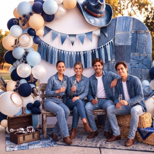 Thiccywoov 2 Pcs Denim Party Decorations Blue Jean Baby Shower Decorations Blue Jean Garland Banner Western Bows Triangle Tassel Hanging Flags, Denim and Diamonds Party Supplies - Image 6