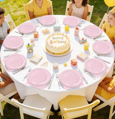 HEIPINIUYE 50 Pcs Light Pink Paper Plates and Napkins Party Supplies Include 7'' Pink Scalloped Plates and 6.5'' Paper Napkins Disposable Tableware Set for Dinner Wedding Birthday Party (Serves 25) - Image 7