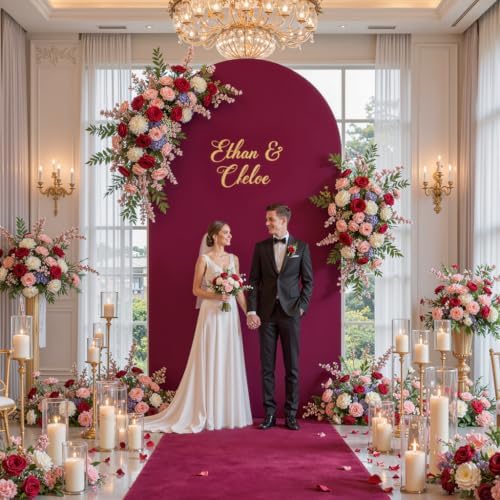 6.6 ft Arch Backdrop Cover Wine Red - Double-Sided Spandex Arch Covers Stretchy Backdrop for Balloon Arches Birthday Party Baby Shower Banquet Wedding Photo Background - Image 7