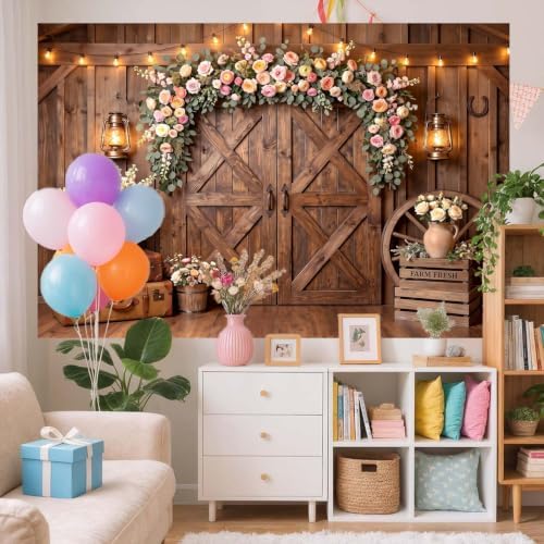 Western Cowboy Rustic Wooden Barn Door Backdrop, Farmhouse Photography Background for Rodeo Birthday Party Photo Booth Studio Portrait Props 9X6 FT - Image 3