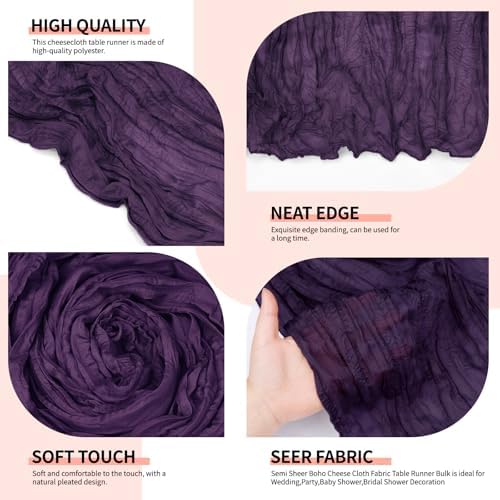 12 Pcs Dark Purple Cheesecloth Table Runner 10Ft, Gauze Table Runners 21.5 x 120 inch,Semi Sheer Cheese Cloth Fabric Runner Bulk for Wedding,Party,Baby Shower,Bridal Shower - Image 3