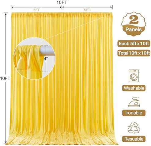 10x10ft Yellow Backdrop Curtain Panels for Parties - Wrinkle Free Polyester Photo Curtain Backdrop Wedding Back Drop Fabric Drapes for Party Decorations Background for Photography - Image 6