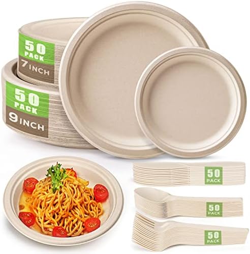 Gezond 250Pcs Disposable Paper Plates Compostable Plates and Utensils by Gezond%C2%AE