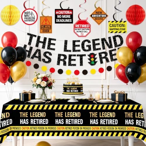 The Legend Has Retired Party Decorations, Funny Caution Warning Retirement Party Decorations Include Banner Tablecloth Hanging Swirls Honeycomb Balls Circle Garland for Coworker Boss Men Women Funny Warning Sign Theme Party Supplies - Image 6