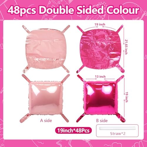 NISOCY 48PCS Hot Pink and Rose Square Foil Balloons Wall Backdrop - Image 2