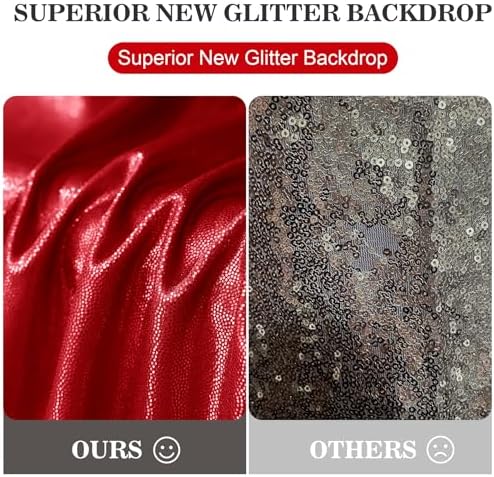 10x10ft Thick Red Glitter Backdrop Curtain Panels for Parties, Wrinkle Free Sequin Sparking Photo Backdrop Drapes, 2 Panels 5x10ft Shimmer Back Drop Cloth for Wedding Birthday Photography - Image 7
