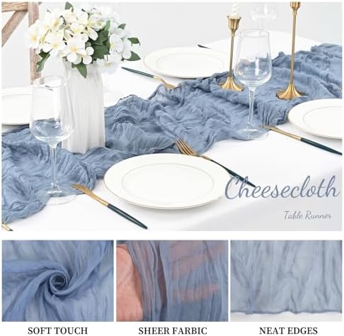 6 Pack Dusty Blue 10FT Cheesecloth Table Runner Rustic Gauze Fabric Cheese Cloth Table Runner for Wedding Bridal Baby Shower Table Decor 20 x 120 Inch Long Boho Sheer Birthday Party Table Decorations - Image 3