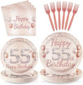 96 Pcs Rose Gold 55th Birthday Party Supplies, Serves 24 by Greencian