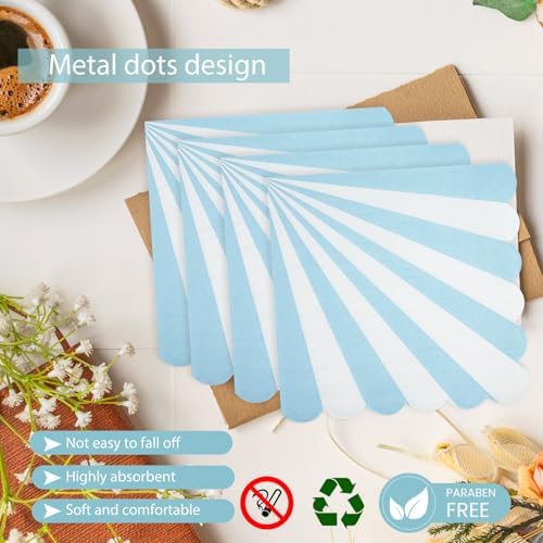 72PCS Blue Paper Plates and Napkins Party Supplies, Gold Foil Edge Scalloped Striped Paper Plates Napkins Disposable Tableware Set for Birthday Wedding Baby Shower Party Decoration (Blue) - Image 4