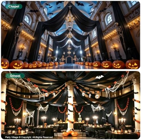 2 Panels 5ft(W) x 20ft(L) Black Ceiling Drapes for Halloween Parties - Image 6