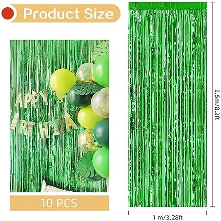 10 Pack Green Backdrop Curtain 3.2ft x 8.2ft Metallic Tinsel Foil Fringe Curtains Photo Booth Background for Birthday Party Decoration Baby Shower Engagement Wedding Christmas Decoration (Green) - Image 3