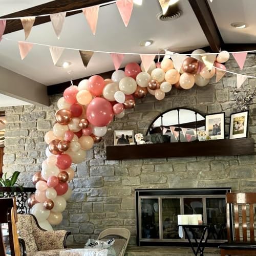 Dusty Pink and Rose Gold Balloons, 12In Retro Blush Pink Beige White Balloons with Metallic Rose Gold Confetti Latex Balloons Set for Girls Women Birthday Baby Bridal Shower Wedding Party Decorations - Image 4