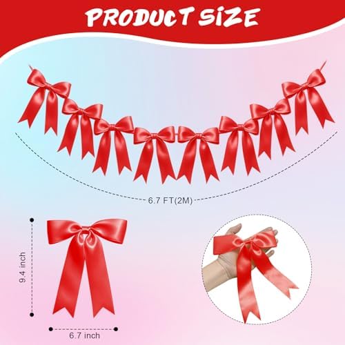 2 Strings of 16PCS Red Bow Garlands Banner Decoration,Pre-Strung Satin Ribbon Ornaments for Birthday,Bachelorette Party, Bridal Shower,Wedding,Engagement, Baby Shower,Graduation Decor,Valentine's Day - Image 2