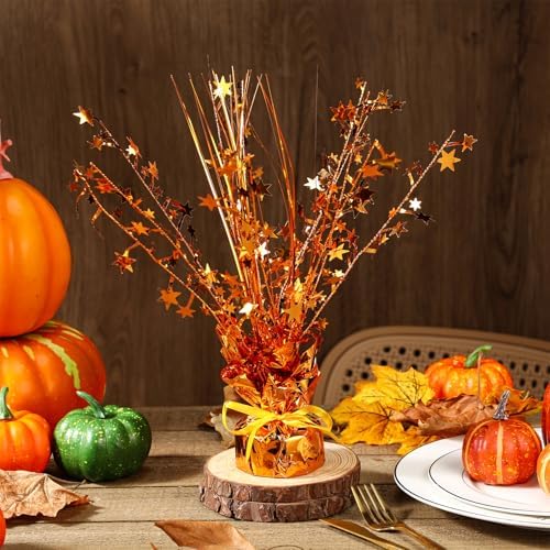 Crowye 6 Pcs Fall Foil Spray Centerpieces Thanksgiving Decor, Orange, Small - Image 2