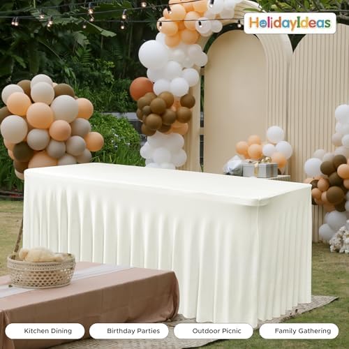 2 Pack Beige Spandex Table Covers 6ft Rectangle Ruffle Skirts for Party - Image 3
