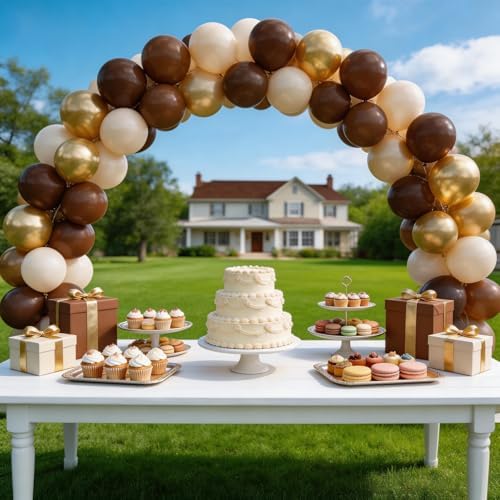 160Pcs 12 Inch Brown Light Brown Tan Sand White Metallic Gold Latex Balloons for Boho Neutral Baby Shower Birthday Party Decorations - Image 6