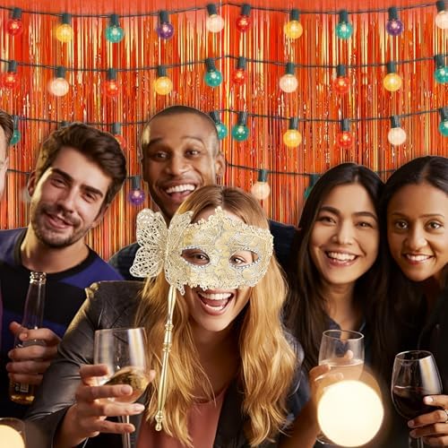 5 Pack 3.28ft x 6.56ft Orange Metallic Tinsel Foil Fringe Curtains, Photo Booth Backdrop Party Decorations for Birthday Wedding Baby Shower Graduation Bachelorette New Years - Image 5