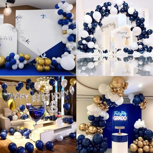 300 Pack Navy Blue Gold and White Balloons 5 Inch Metallic Latex Bulk Small Balloon Arch Garland Kit for Birthday Wedding Bridal Baby Shower Supplies Graduation Party Decorations - Image 5