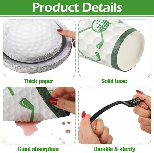 Kochorie 144 Pieces Golf Party Supplies, Sports Tableware Sets Including Disposable Paper Plates Napkins Cups Forks Serves 24 for Birthday Sports Golf Party Decorations - Image 3