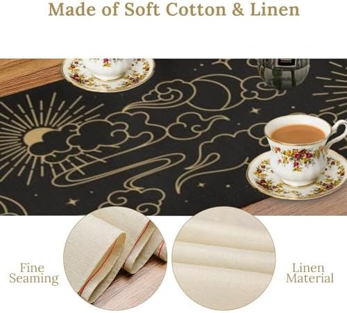 Sun Moon Table Runner Magical Boho Astrology Stars Fall Seasonal Autumn Chinese Gold Clouds Dinner Runner for Farmhouse Party Holiday Home Kitchen Dining Table Decoration 13"x60" - Image 5