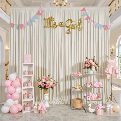 20 ft x 10 ft Wrinkle Free Beige Backdrop Curtain for Parties, 4 Panels 10ft Polyester Beige Photo Backdrop Drapes for Graduation Birthday Wedding Party Stage Curtains - Image 5