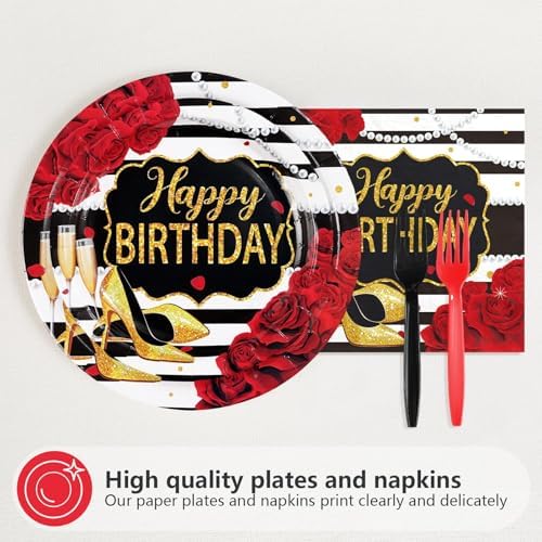 96Pcs Red Glitter Roses Birthday Party Decorations, Serves 24 - Image 2