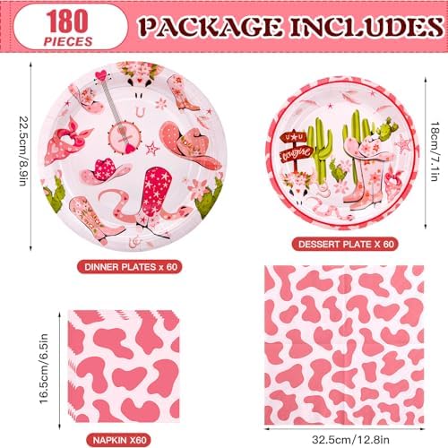 180PCS Cowgirl Paper Plates and Napkins Party Supplies Serve 60 - Image 2