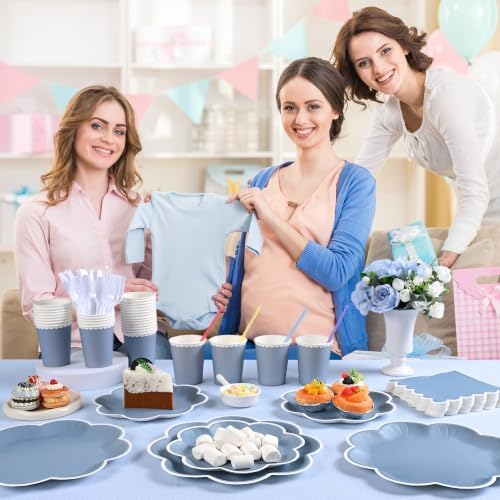 350 Pcs Dusty Blue and White Paper Plates and Napkins Set, Serve 50 Guest - Image 6