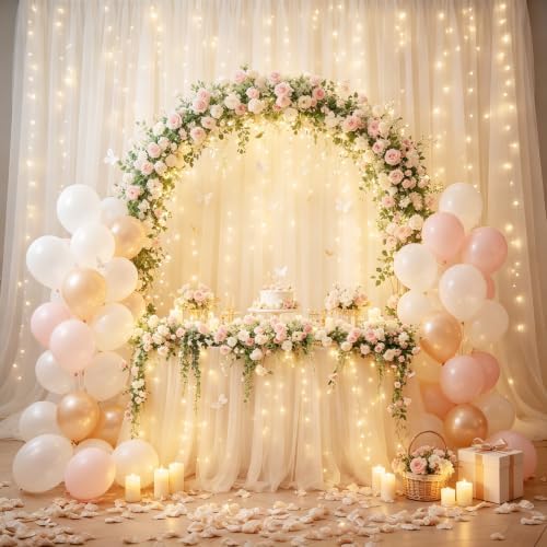 20x10ft White Tulle Backdrop Curtain with Lights String for Parites, Sheer Backdrop Curtains for Wedding Baby Shower Birthday Party Photo Shoot Decorations - Image 4