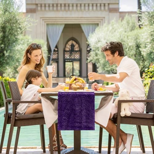2 Packs 12 x 72 inches Sequin Table Runner, Purple Glitter Table Runner for Birthday Party Supplies Wedding Engagement Baby Shower Holiday Celebration Event Decorations - Image 3