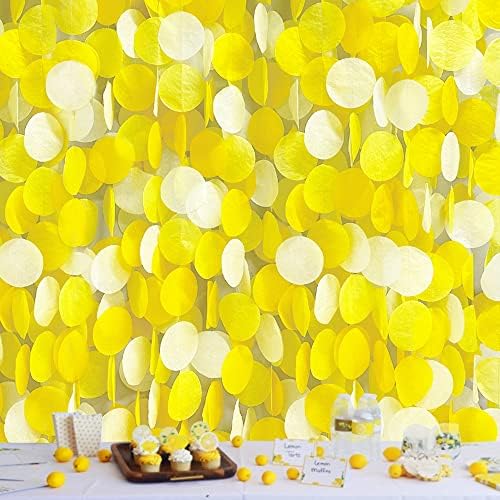 205 Ft Yellow White Party Decorations Gradient Yellow Big Circle Dots Backdrop Streamer Ombre Yellow Tissue Paper Polka Dot Hanging Garland for Birthday Bee Sunflower Lemon Party Supplies by pinkblume
