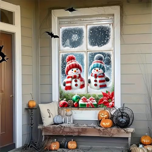 BlissYard Snowman Duo Christmas Window Banner 31x47 Polyester - Image 7