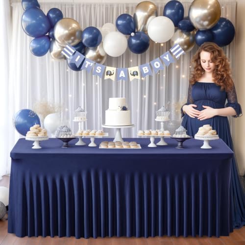 2 Packs Navy Blue Spandex Table Clothes for 4 Foot Rectangle Tables - Stretch Covers 4FT Skirts for Event, Wedding, Banquet & Parties - Wrinkle Free Fitted - Image 5