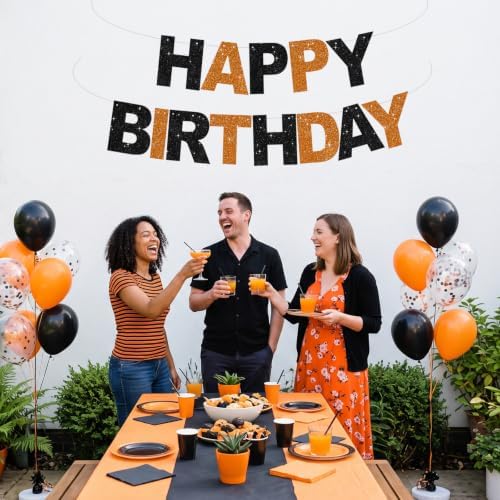 BEISHIDA Pre-Strung Black Orange Happy Birthday Banner Party Sign Decor - Image 5
