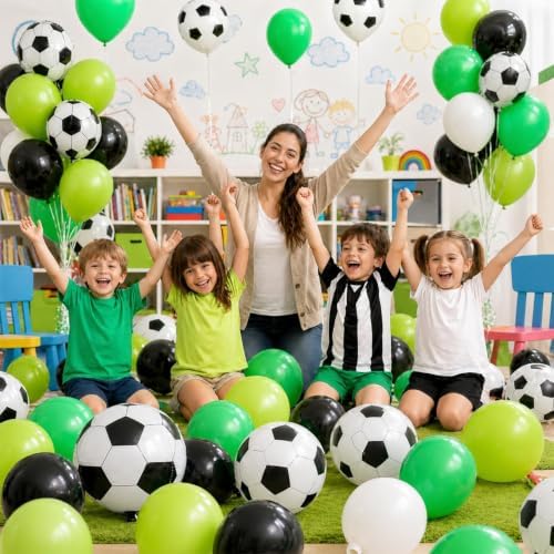 Green Soccer Balloons, Green Black and White Football Theme Balloons with 4D Foil Football Balloon for Boys Kids Soccer Birthday Sports Themed Baby Shower Graduation Party Decorations - Image 5