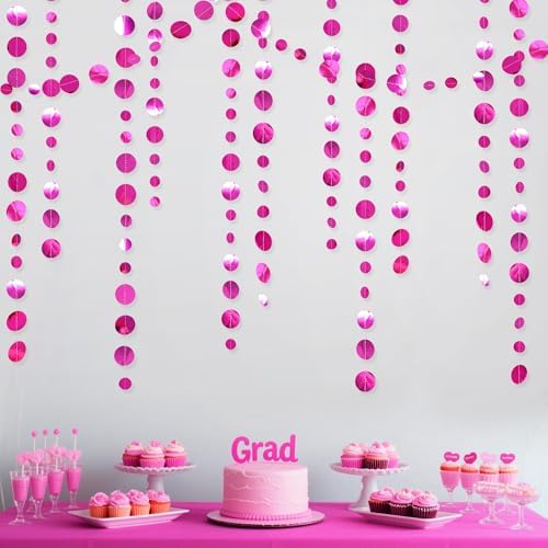 Hot Pink Party Decorations Circle Dots Garland Metallic Rose Pink Hanging Paper Polka Dots Streamer for Bachelorette Birthday Engagement Wedding Bridal Shower Anniversary Party Supplies by pinkblume