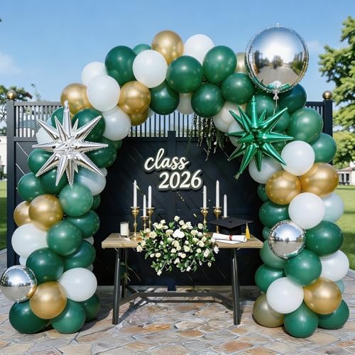 Green White Gold Balloons Arch Birthday Decor Graduation Party Anniversary - Image 5