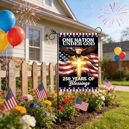 250th Anniversary 4th of July Garden Flag, Patriotic Religious American Eagle Cross Pattern Double Sided Yard Flag, 12x18 Inch Outdoor Decor for Independence Day Lawn Patio Home - Image 7
